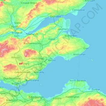 Topografische kaart Fife, hoogte, reliëf
