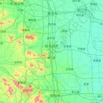 Topografische kaart Zhumadian, hoogte, reliëf