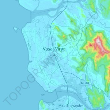 Topografische kaart Vasai-Virar, hoogte, reliëf