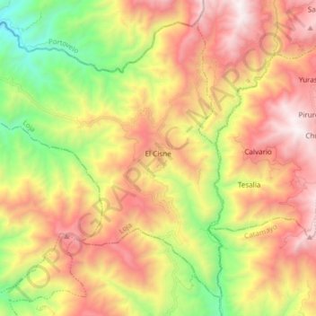 Topografische kaart El Cisne, hoogte, reliëf