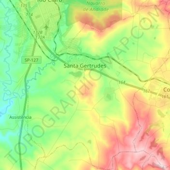 Topografische kaart Santa Gertrudes, hoogte, reliëf