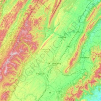Topografische kaart Rockingham County, hoogte, reliëf