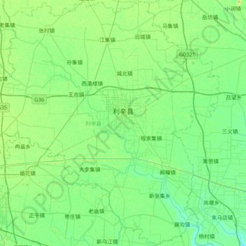 Topografische kaart 利辛县, hoogte, reliëf