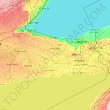 Topografische kaart Niagara Peninsula, hoogte, reliëf