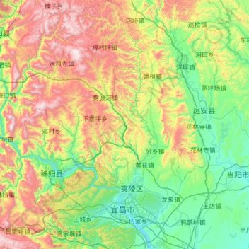 Topografische kaart Yiling District, hoogte, reliëf
