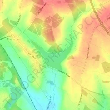 Topografische kaart Thornton Reservoir, hoogte, reliëf