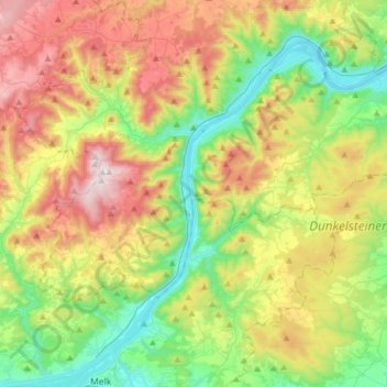 Topografische kaart Wachau, hoogte, reliëf