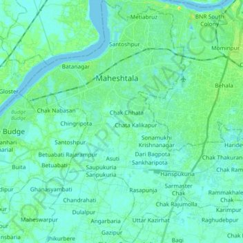 Topografische kaart Thakurpukur Maheshtala, hoogte, reliëf