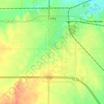 Topografische kaart Colby, hoogte, reliëf