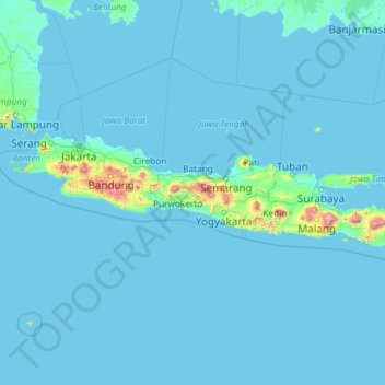 Topografische kaart Java, hoogte, reliëf