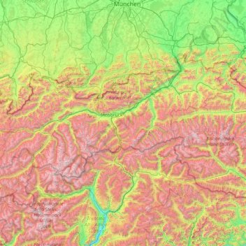 Topografische kaart Tirol, hoogte, reliëf