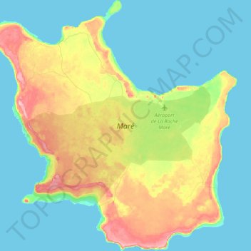 Topografische kaart Maré Island, hoogte, reliëf