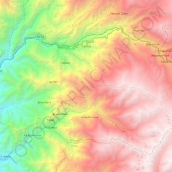 Topografische kaart Cajacay, hoogte, reliëf