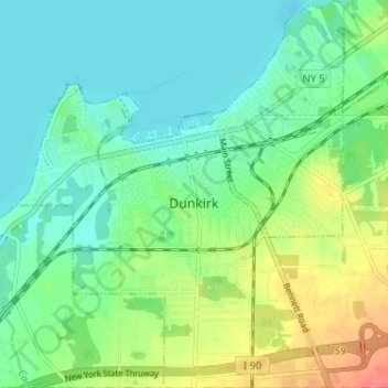 Topografische kaart City of Dunkirk, hoogte, reliëf