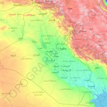 Topografische kaart Irak, hoogte, reliëf