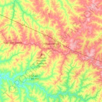 Topografische kaart Votuporanga, hoogte, reliëf
