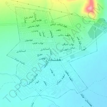 Topografische kaart شهر هفشجان, hoogte, reliëf