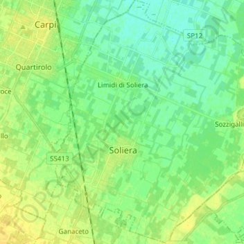 Topografische kaart Soliera, hoogte, reliëf