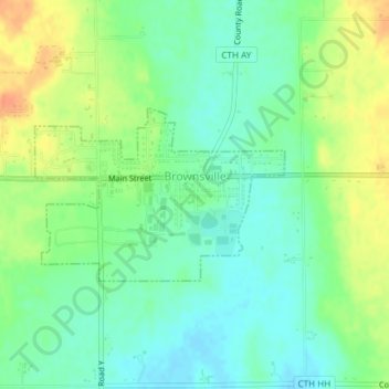 Topografische kaart Brownsville, hoogte, reliëf