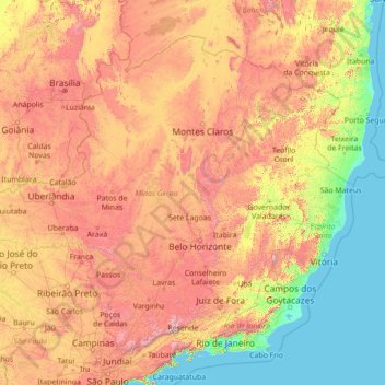 Topografische kaart Minas Gerais, hoogte, reliëf