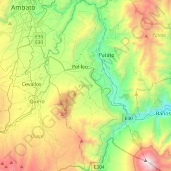 Topografische kaart Pelileo, hoogte, reliëf