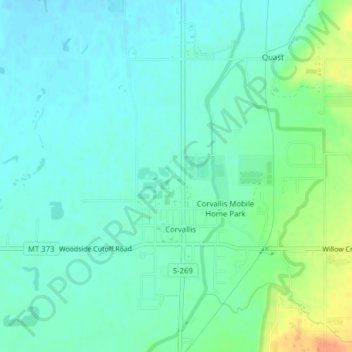 Topografische kaart Corvallis, hoogte, reliëf