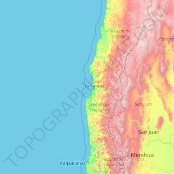 Topografische kaart Valparaíso, hoogte, reliëf