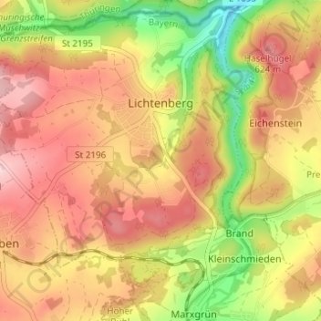 Topografische kaart Lichtenberg, hoogte, reliëf