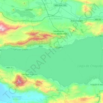 Topografische kaart Chapala, hoogte, reliëf