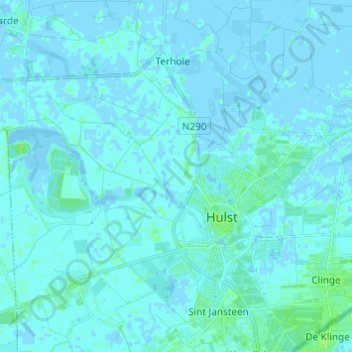 Topografische kaart Hulst, hoogte, reliëf