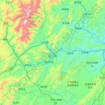 Topografische kaart 江口县, hoogte, reliëf