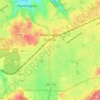 Topografische kaart Huntington Station, hoogte, reliëf