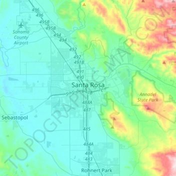 Topografische kaart Santa Rosa, hoogte, reliëf