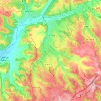 Topografische kaart Frayssinet, hoogte, reliëf
