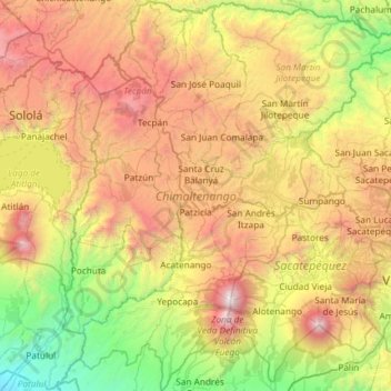 Topografische kaart Chimaltenango, hoogte, reliëf