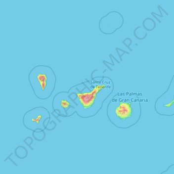 Topografische kaart Canarische Eilanden, hoogte, reliëf