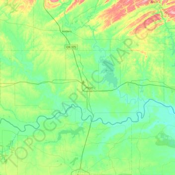 Topografische kaart Choctaw County, hoogte, reliëf