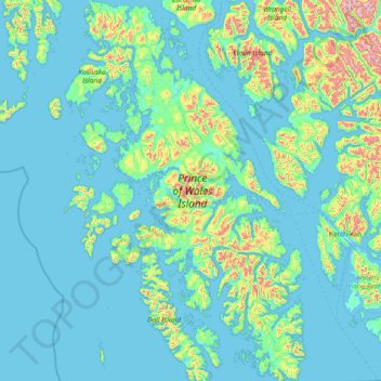 Topografische kaart Prince of Wales Island, hoogte, reliëf