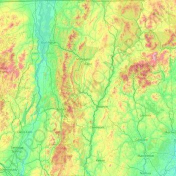 Topografische kaart Vermont, hoogte, reliëf