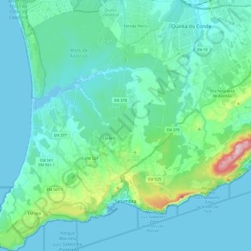 Topografische kaart Sesimbra, hoogte, reliëf