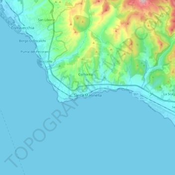 Topografische kaart Santa Marinella, hoogte, reliëf