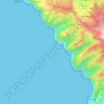 Topografische kaart Acantilados de los Gigantes, hoogte, reliëf