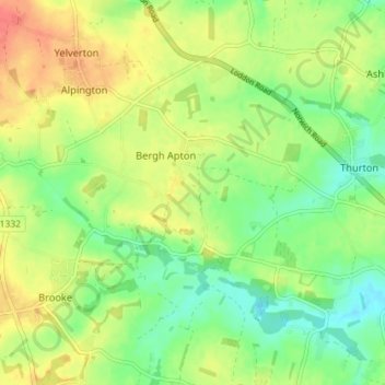 Topografische kaart Bergh Apton, hoogte, reliëf