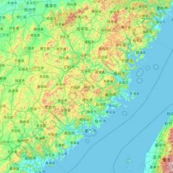 Topografische kaart Fujian, hoogte, reliëf