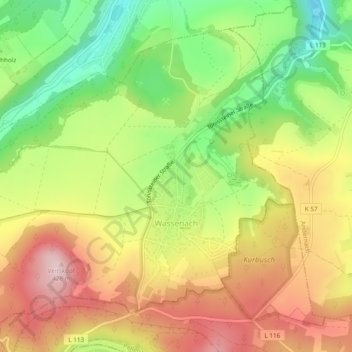 Topografische kaart Wassenach, hoogte, reliëf