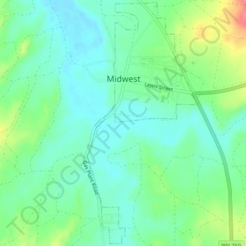 Topografische kaart Midwest, hoogte, reliëf