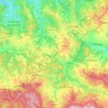 Topografische kaart Colli Verdi, hoogte, reliëf