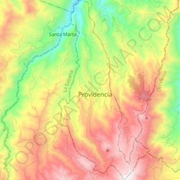 Topografische kaart Providencia, hoogte, reliëf