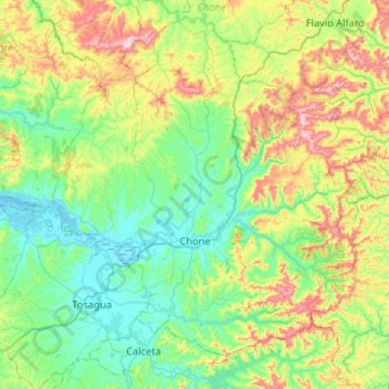 Topografische kaart Chone, hoogte, reliëf