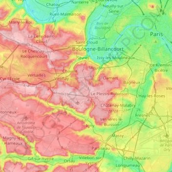 Topografische kaart La Bièvre, hoogte, reliëf